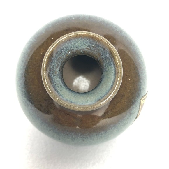 Pottery Craft California Pottery USA Vase Blue Brown Drip Glaze Label Intact - Picture 5 of 5